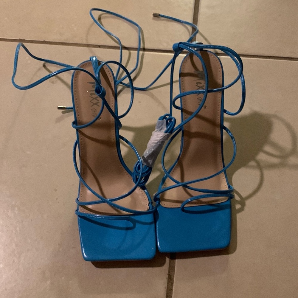 Blue lace up heels
